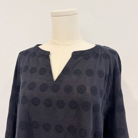 J. Jill 100% Cotton Embroidered Flare Sleeve Tunic Blouse Top Navy Blue Large - Picture 2 of 8